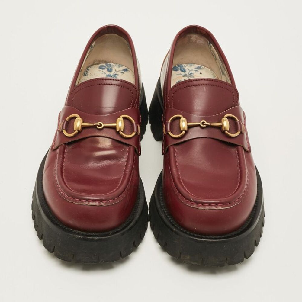 Gucci Horsebit Size 39.5 Burgundy Gg Leather Platform Loafers - Picture 3 of 7